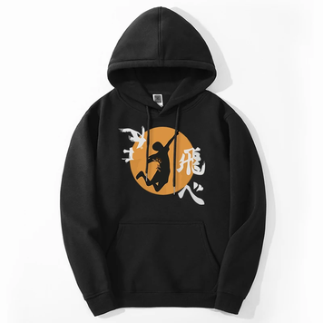 Oversized Hoodie with Haikyu! Anime Print Black S