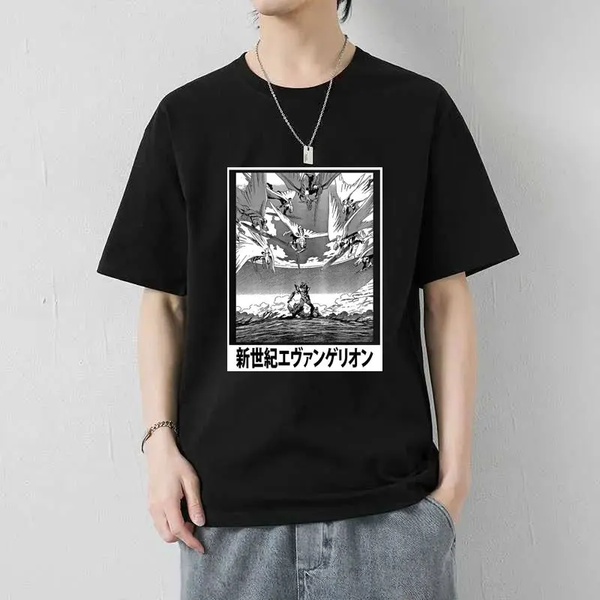 Oversize T-Shirt mit Print Evangelion Schwarz S T0122 фото