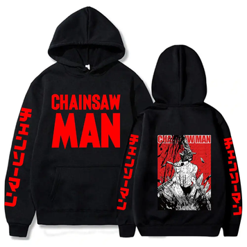 Oversize bluza z nadrukiem anime Chainsaw man CZARNY S