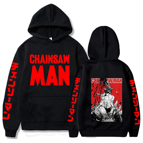 Oversized hoodie with Chainsaw man anime print BLACK S