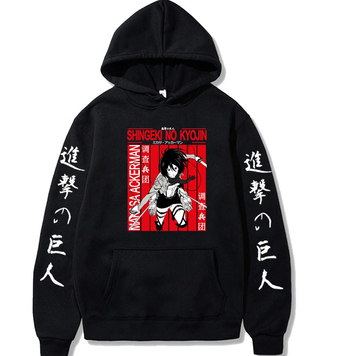 Oversized Hoodie with Anime Print Attack on Titan Black S