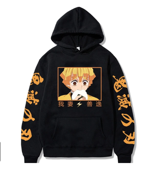 Oversize Hoodie with Demon Slayer Anime Print BLACK S