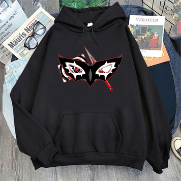 Oversized Hoodie with Genshin Impact Anime Print Black S