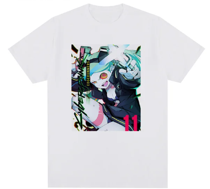 Oversized T-Shirt with Print Cyberpunk: Edgerunners White S