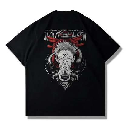 Oversize T-Shirt z nadrukiem jujutsu kaisen Czarny S