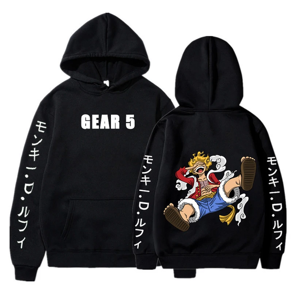 Oversized Hoodie with One Piece anime print Black S