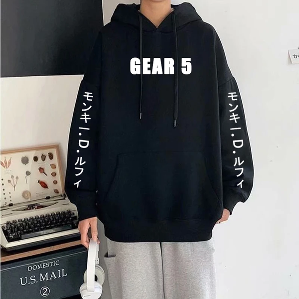 Oversized Hoodie with One Piece anime print Black S