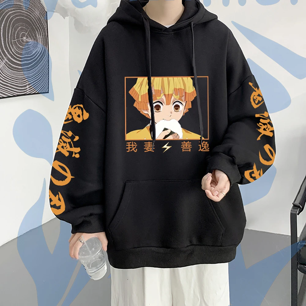 Oversize Hoodie mit Demon Slayer Anime Print SCHWARZ S H0128 фото