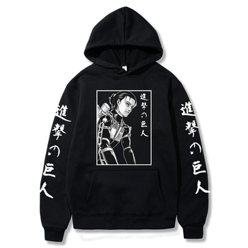 Oversized Hoodie with Anime Print Attack on Titan Black S