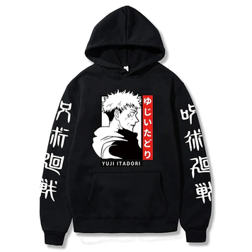 Oversize bluza z nadrukiem anime Jujutsu Kaisen CZARNY S