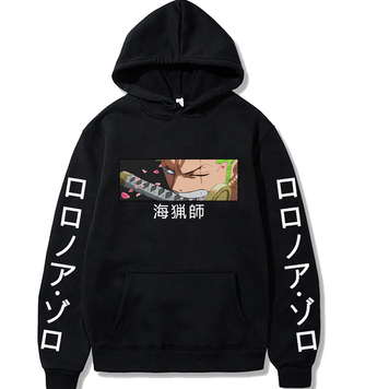 Oversized Hoodie with One Piece anime print Black S