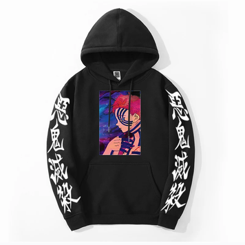 Oversize Hoodie mit Demon Slayer Anime Print SCHWARZ S H0124 фото