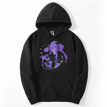 Oversized Hoodie with Genshin Impact Anime Print Black S