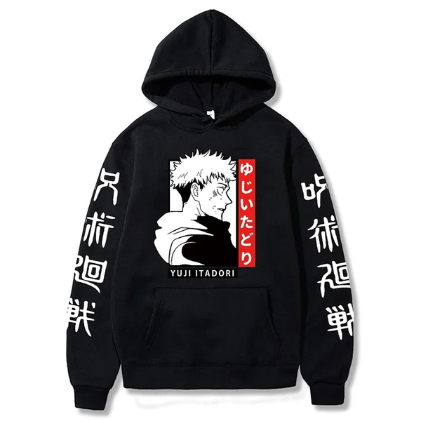 Oversized Hoodie with Jujutsu Kaisen anime print Black S