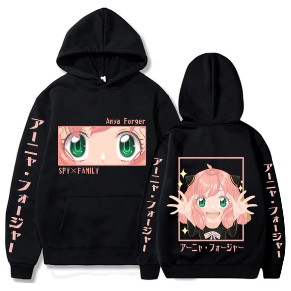 Oversized Hoodie with Spy x Family anime print Black S