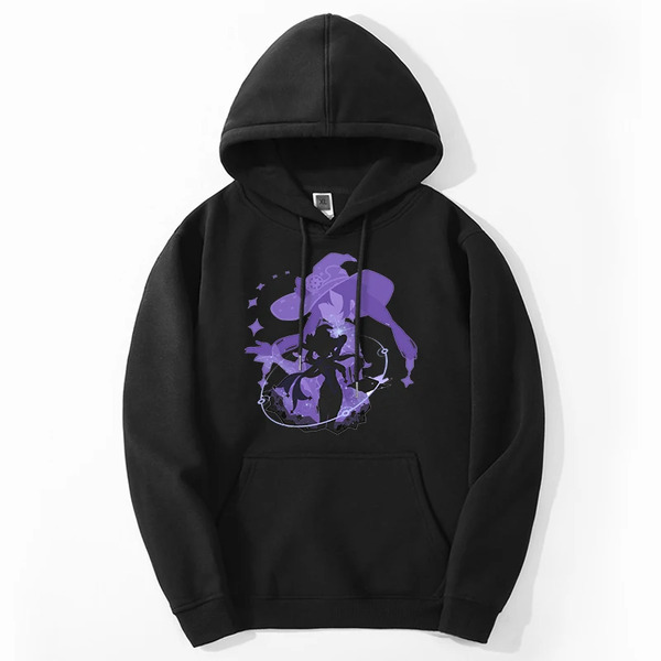 Oversized Hoodie with Genshin Impact Anime Print Black S