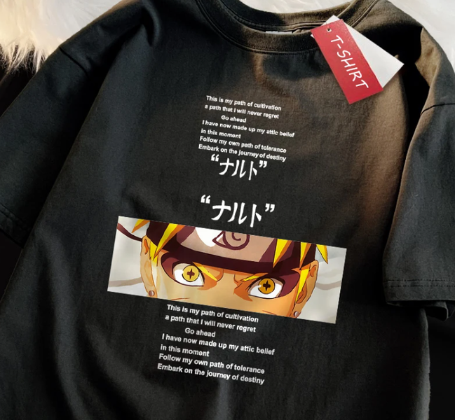 Oversize T-Shirt mit Print Naruto Schwarz S T0235 фото